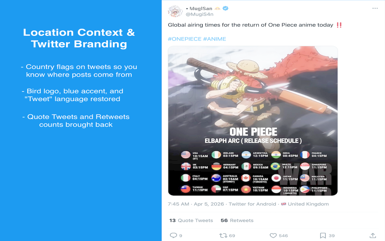 Location context and Twitter branding restored